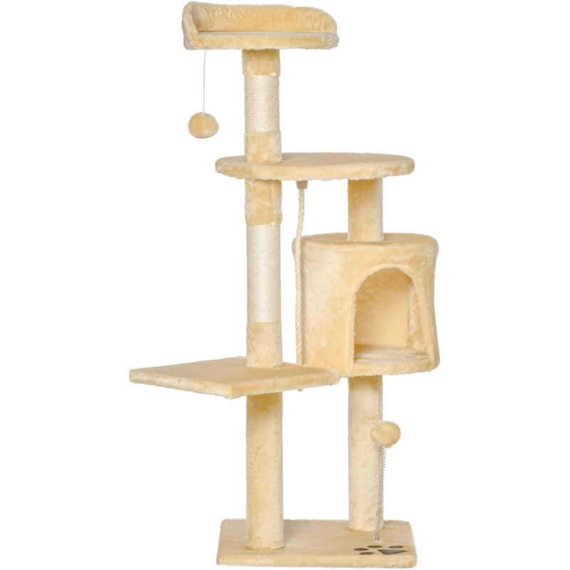 foto del prodotto pawhut albero tiragraffi per gatti in legno a 4 livelli con cuccia