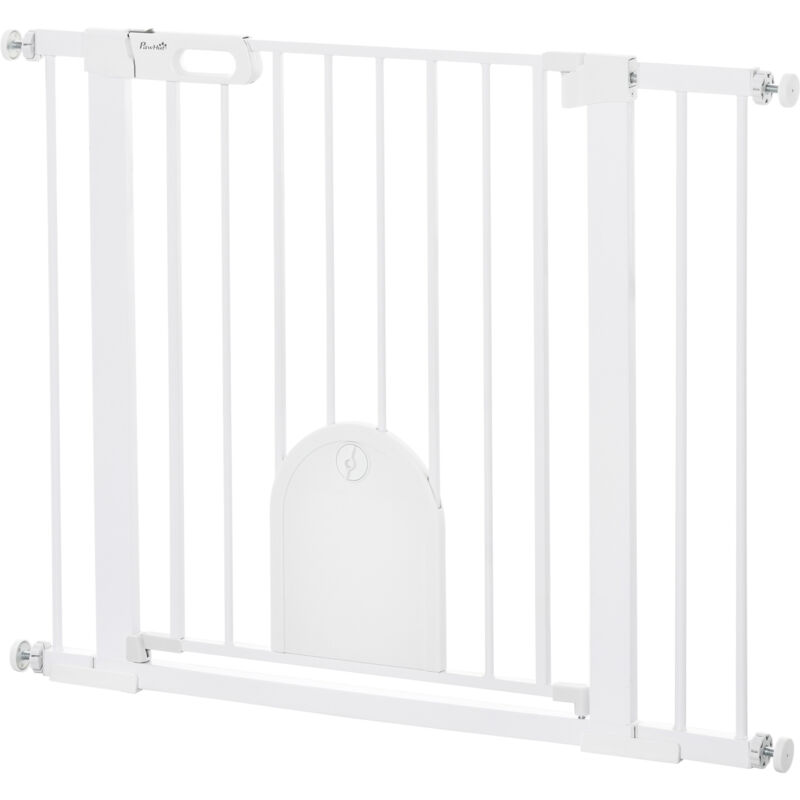 foto del prodotto pawhut cancelletto cani 75 103cm con porta piccola e chiusura automatica bianco