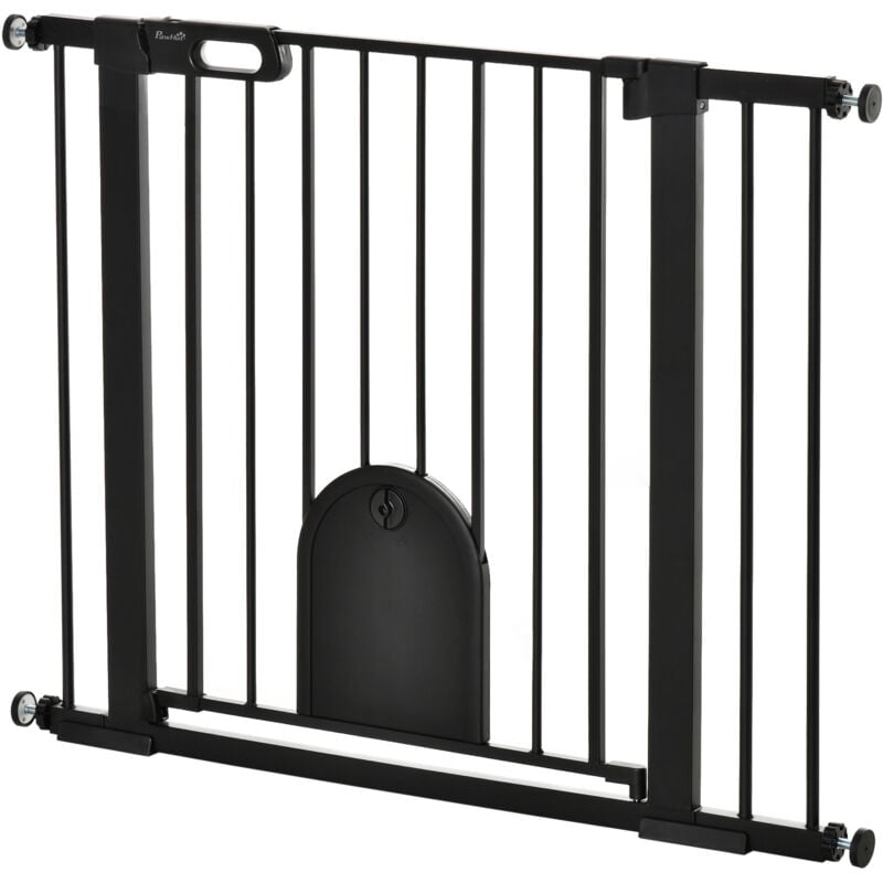 foto del prodotto pawhut cancelletto cani 75 103cm con porta piccola e chiusura automatica nero