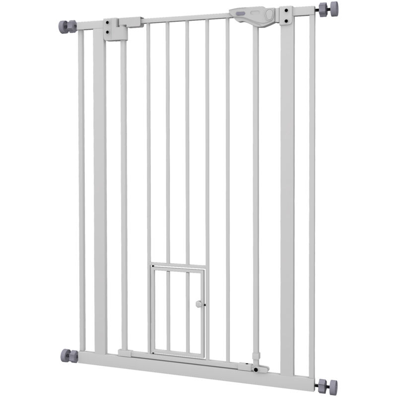 foto del prodotto pawhut cancelletto cani con porta piccola chiusura automatica 80x104cm bianco
