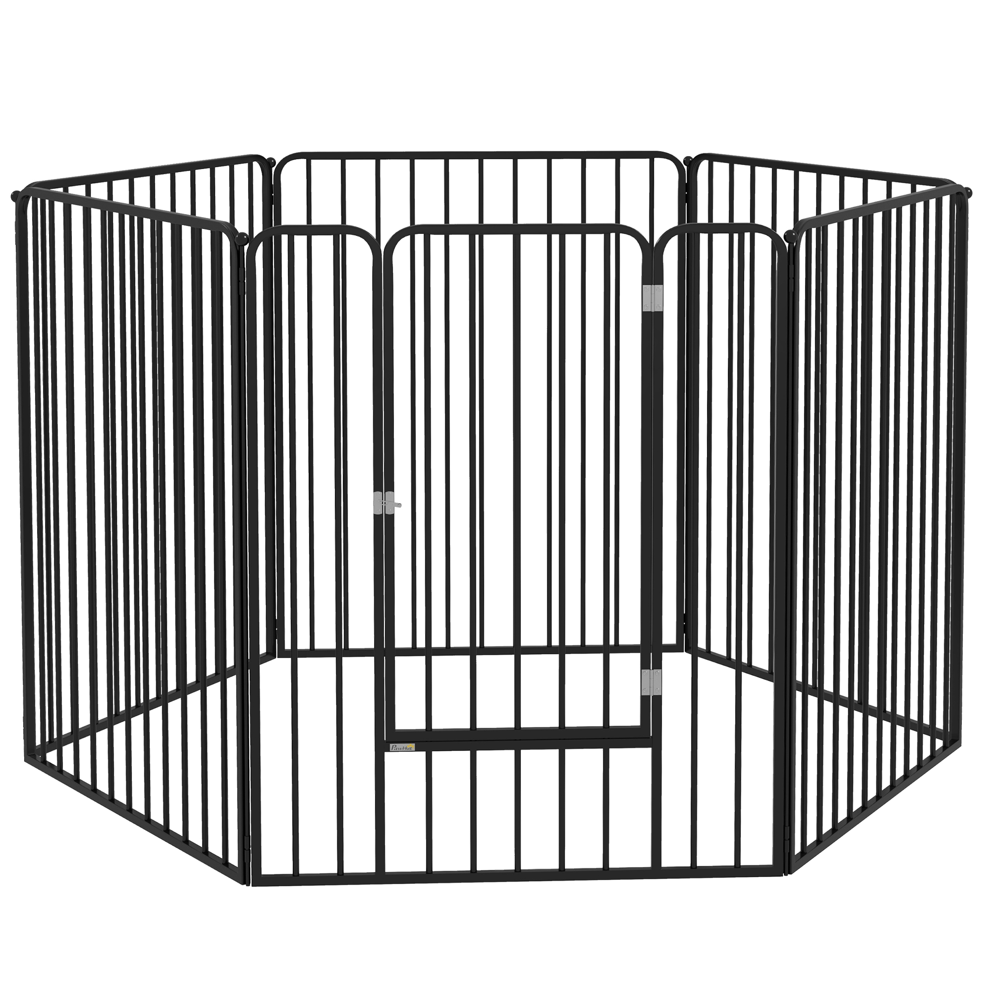 foto del prodotto pawhut cancelletto per cani grandi a 6 pannelli in acciaio 164x83x100cm nero