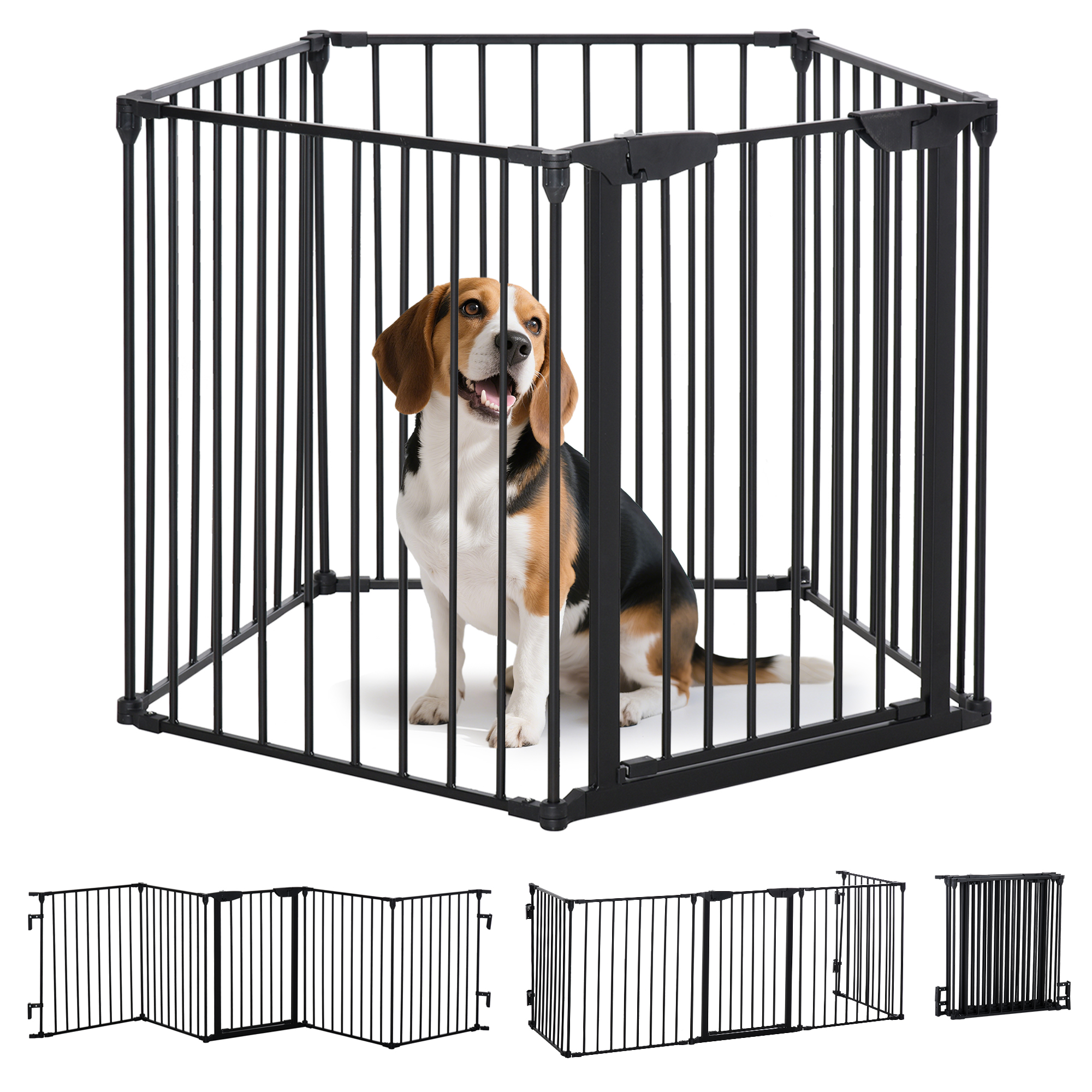 foto del prodotto pawhut cancelletto per cani pieghevole in metallo, 300x3x74.5cm, nero aosom