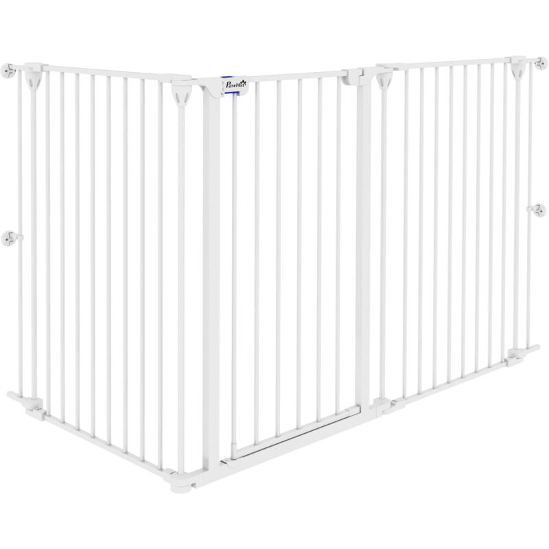 foto del prodotto pawhut cancellino per cani taglia media doppio sistema di blocco 206x90cm bianco