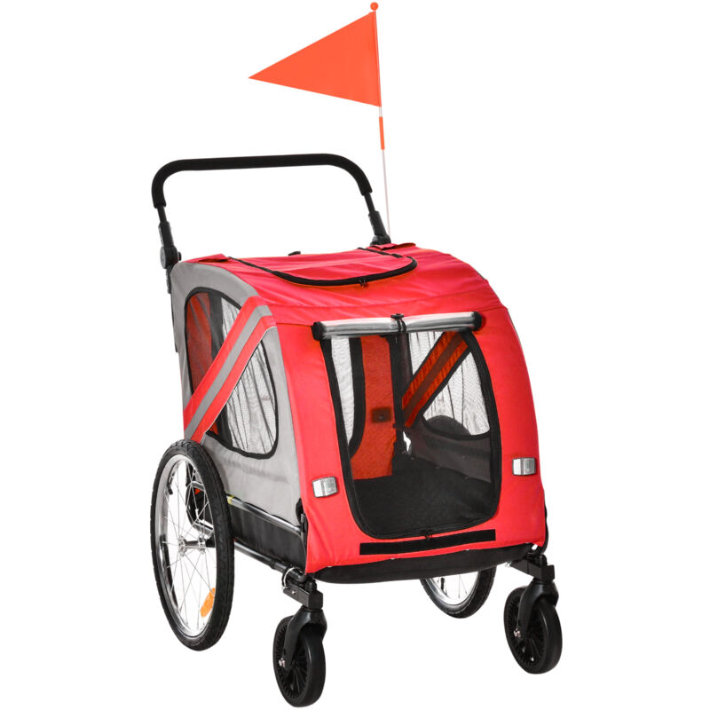 foto del prodotto pawhut carrello per cani e rimorchio bici 2 in 1 con ingresso a cerniera e ruote