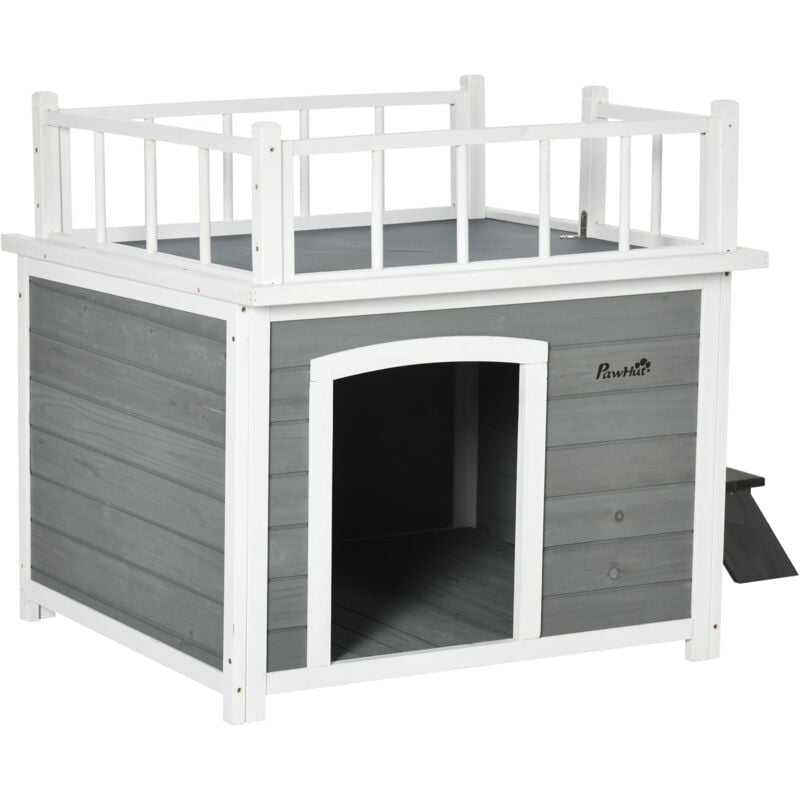 foto del prodotto pawhut casetta per cani 121x77x78cm grigio chiaro di piccola e media taglia