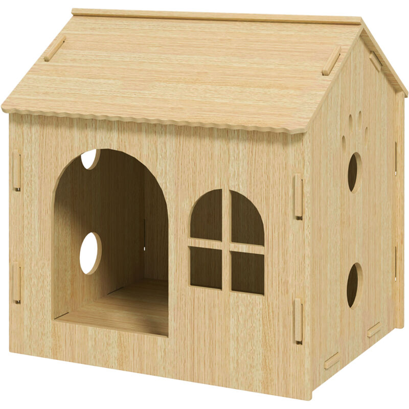 foto del prodotto pawhut casetta per il cane con finestrella e ingresso anteriore in legno rovere