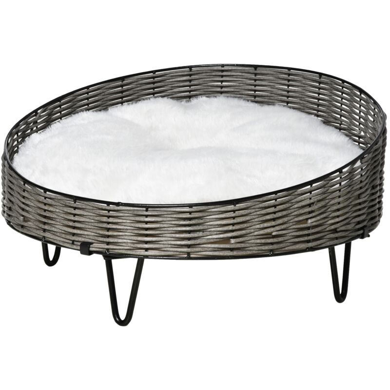 foto del prodotto pawhut cuccia per cani e gatti rialzata in rattan pe, grigio scuro