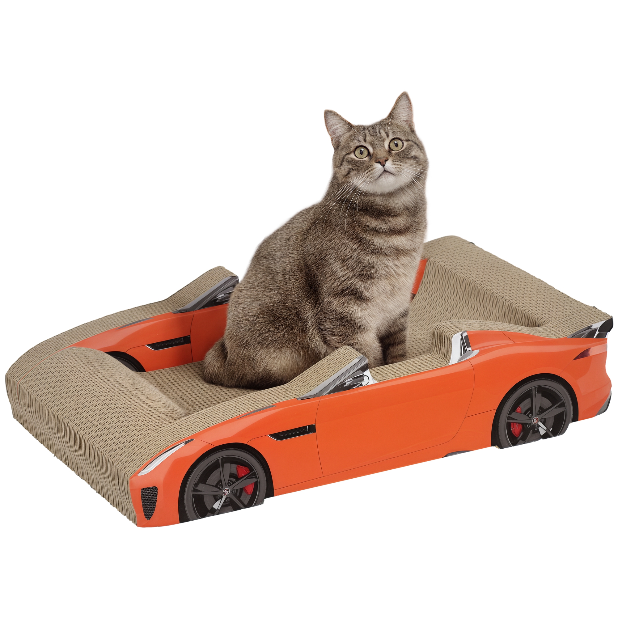 foto del prodotto pawhut cuccia per gatti tiragraffi a forma di auto con trattamento ad erba gatta, in cartone ondulato, 50x30x12.5 cm, rosso aosom italy