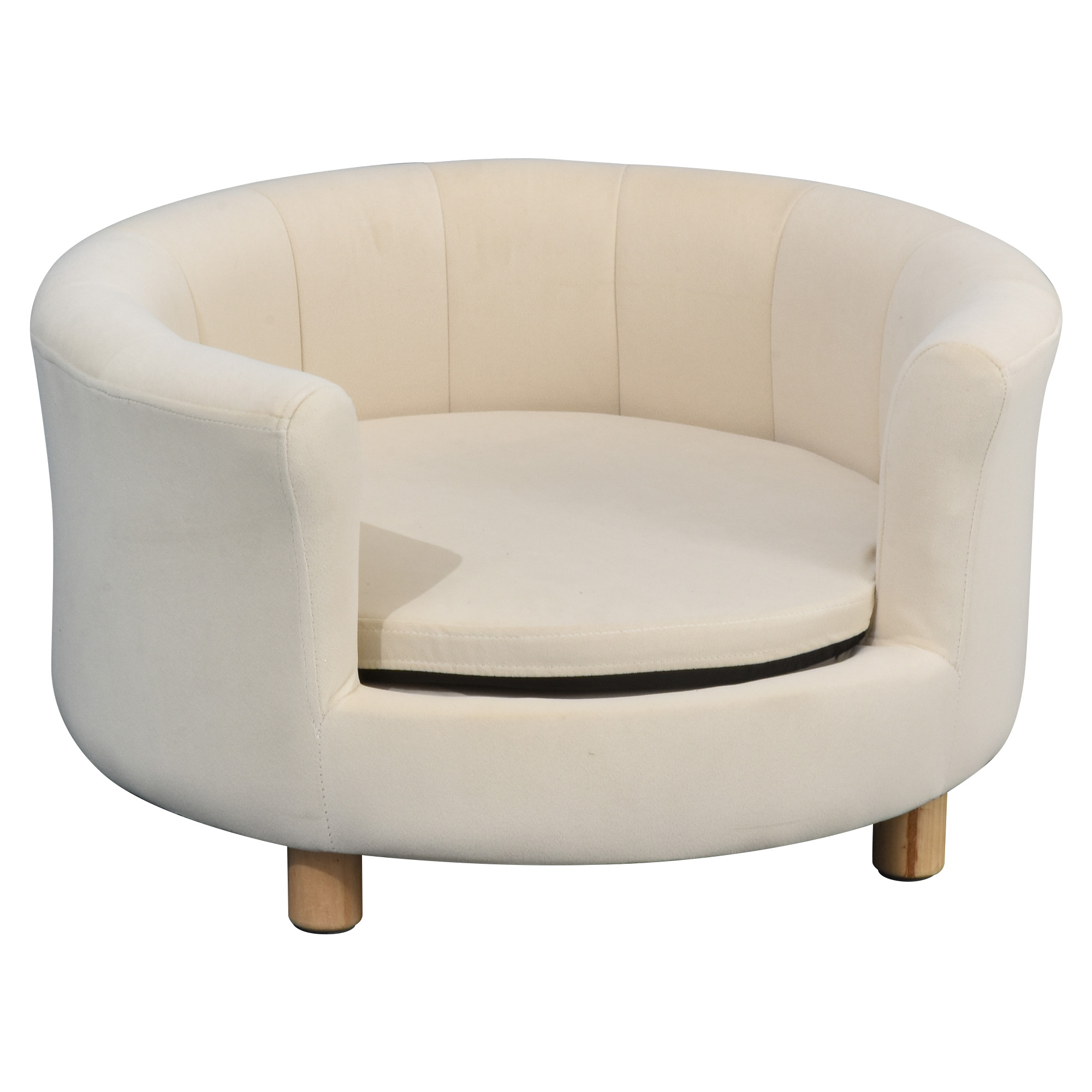 foto del prodotto pawhut divano per animali domestici imbottito con schienale e cuscino rimovibile per cani e gatti comodo e elegante 65x64x37cm crema aosom