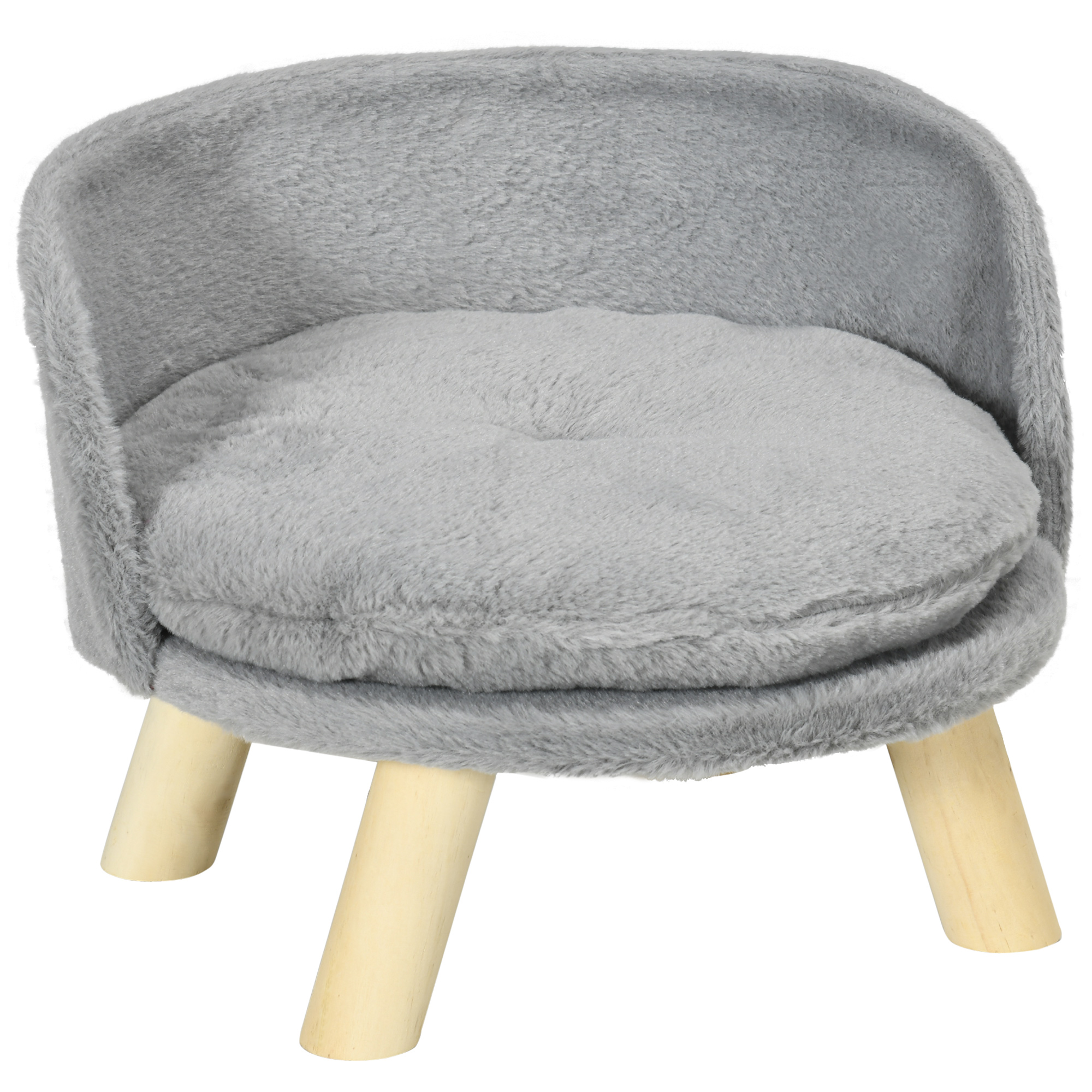 foto del prodotto pawhut divano per cani rotondo in tessuto di peluche e legno con cuscino extra, 40.5x33 cm, grigio e color legno
