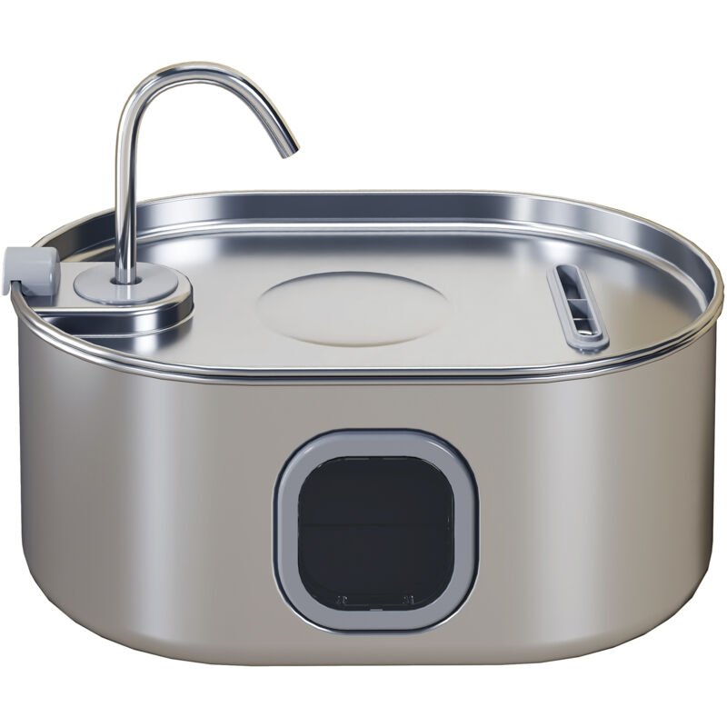 foto del prodotto pawhut fontana per gatti da 7l con luce led e spazzola 32x22.1x22.3 cm argento