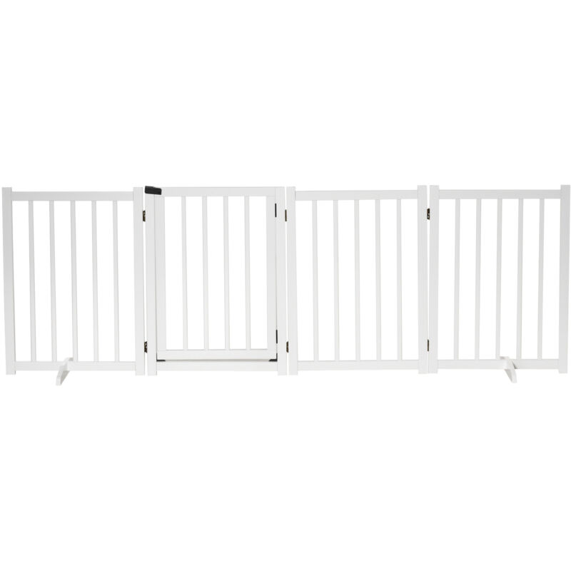 foto del prodotto pawhut freestanding pet gate w 2 support feet for doorways stairs white