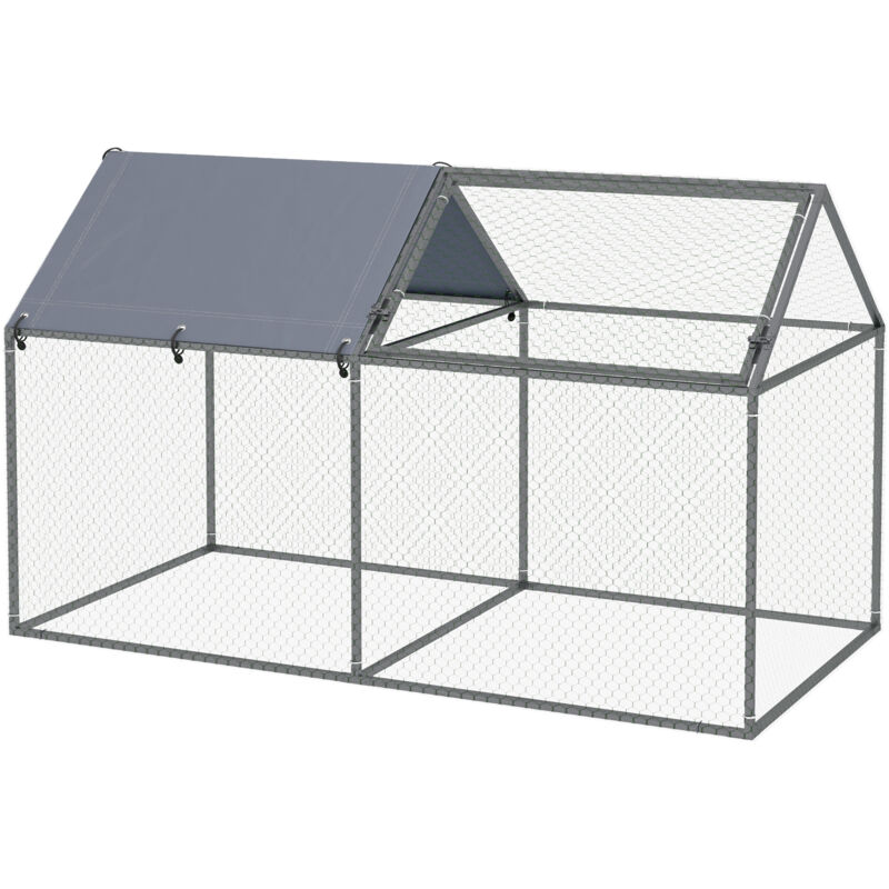 foto del prodotto pawhut gabbia per animali in acciaio con tetto in tessuto oxford verde e argento