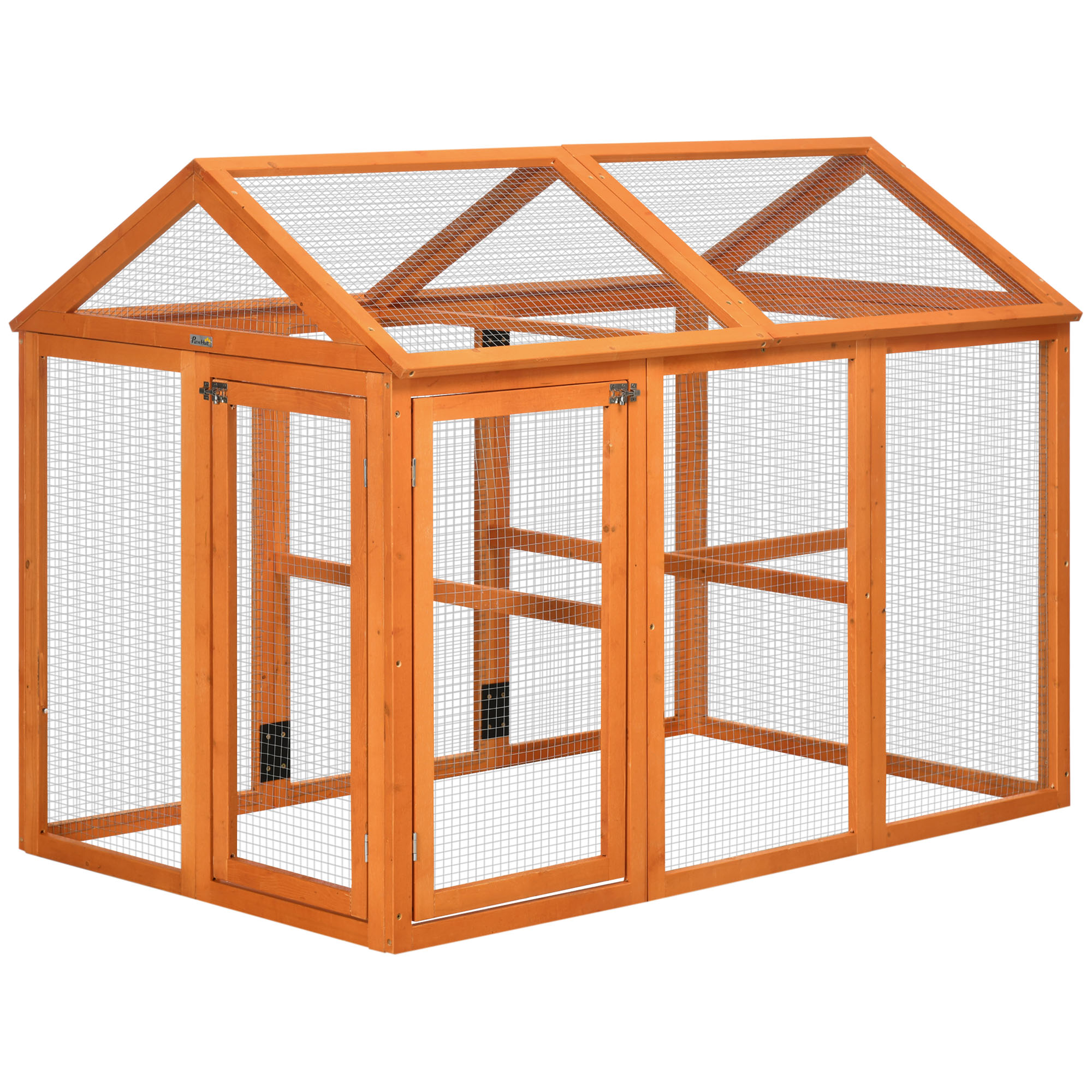 foto del prodotto pawhut gabbia per galline in legno con porte multiple e rete in metallo, 140x88.5x106cm, arancione aosom