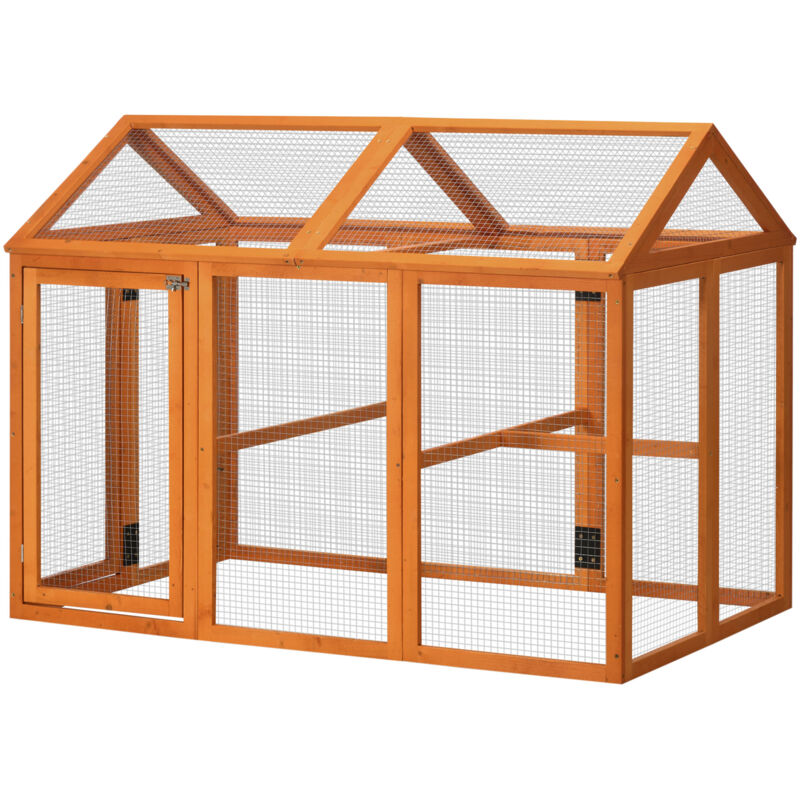 foto del prodotto pawhut gabbia per galline in legno e metallo con porte multiple 140x88.5x106cm