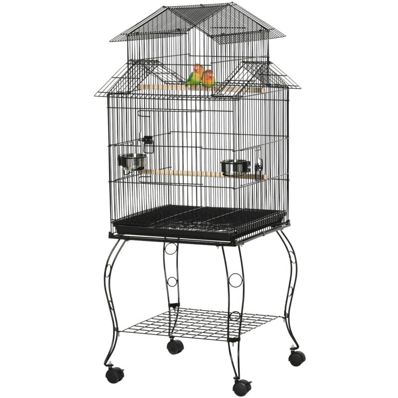 foto del prodotto pawhut - gabbia per uccelli da interni in acciaio e legno con 4 ruote