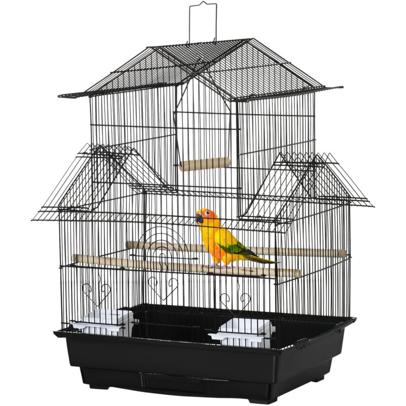 foto del prodotto pawhut - gabbietta per uccelli con maniglia e vassoio estraibile nera