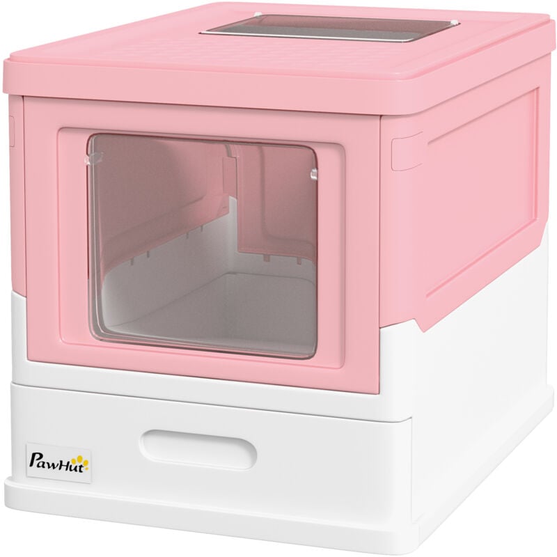 foto del prodotto pawhut lettiera coperta per gatti con paletta e vassoio estraibile rosa e bianco