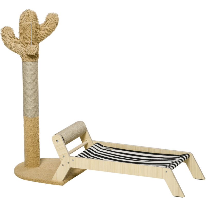 foto del prodotto pawhut lettino e tiragraffi per gatti a forma di cactus design 2 in 1