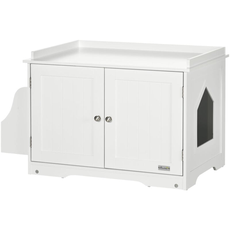 foto del prodotto pawhut mobile lettiera chiusa 2 ante con divisorio regolabile 86x48x52cm bianco
