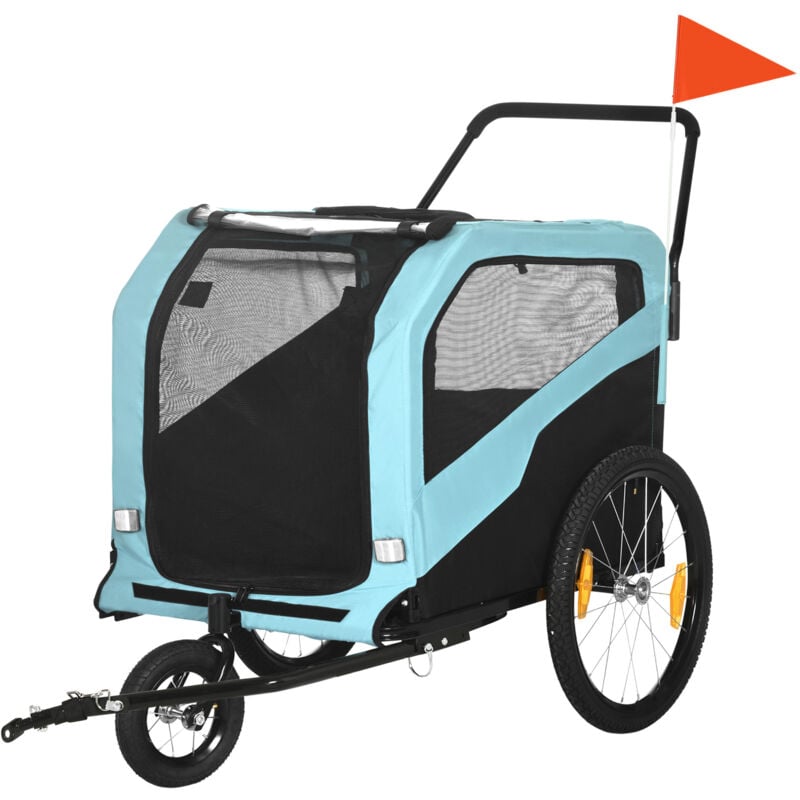 foto del prodotto pawhut passeggino bici per cani 2 in 1 con 2 ingressi e tasche portaoggetti blu