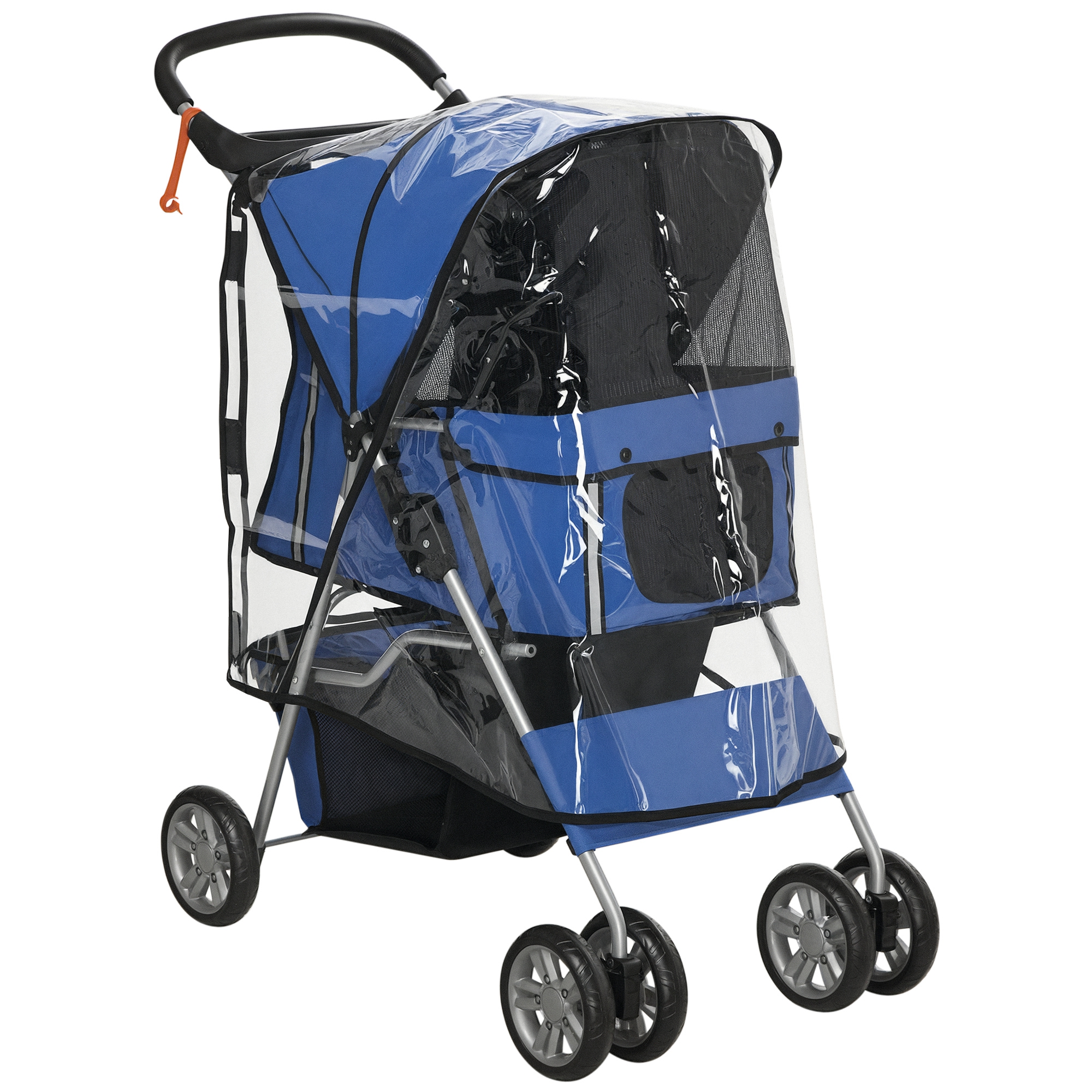 foto del prodotto pawhut passeggino per cani piccoli pieghevole con copertura antipioggia, ruote girevoli e con freni, blu