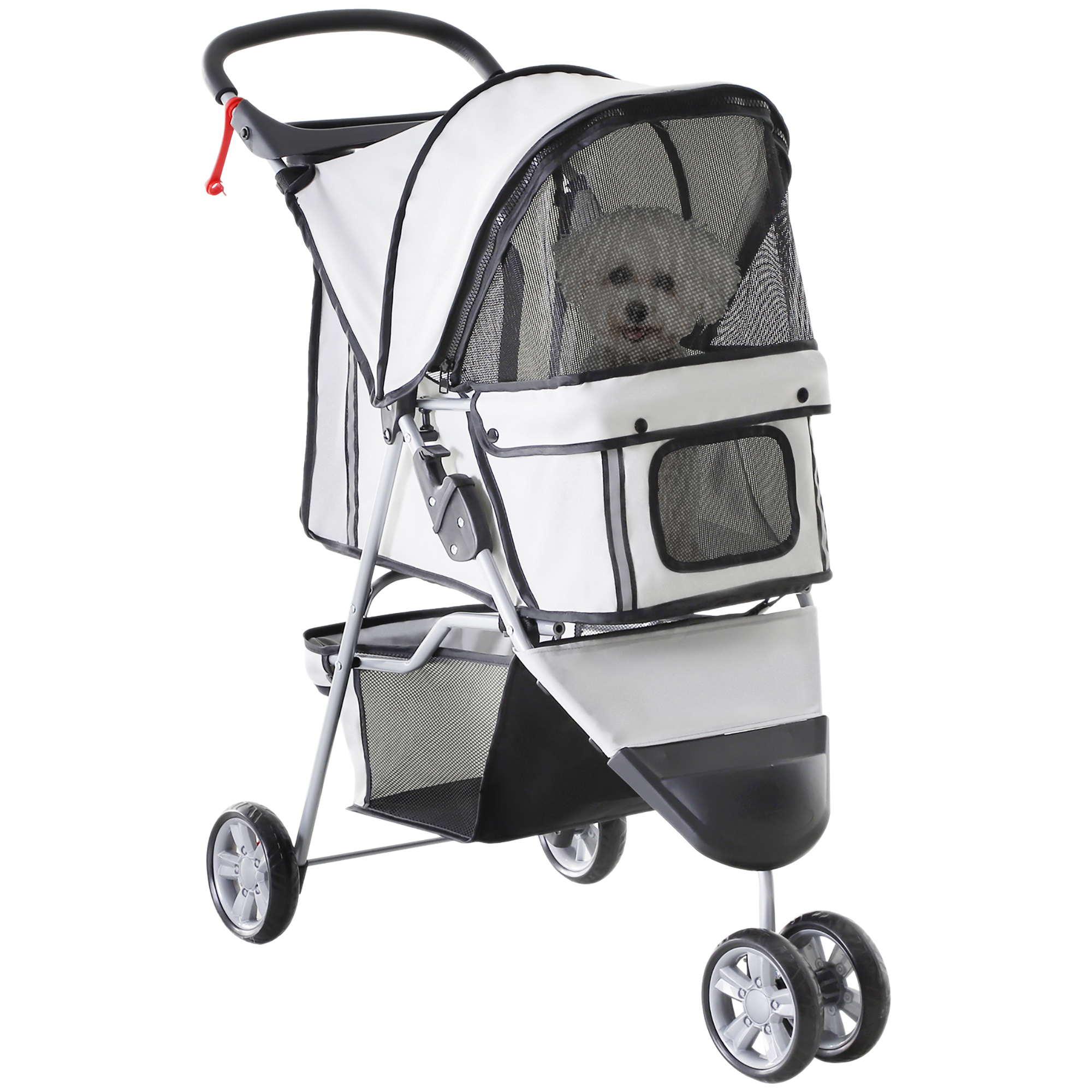 foto del prodotto pawhut passeggino per cani pieghevole con portabicchieri e cestino, in acciaio e poliestere, 75x45x97 cm, grigio aosom italy