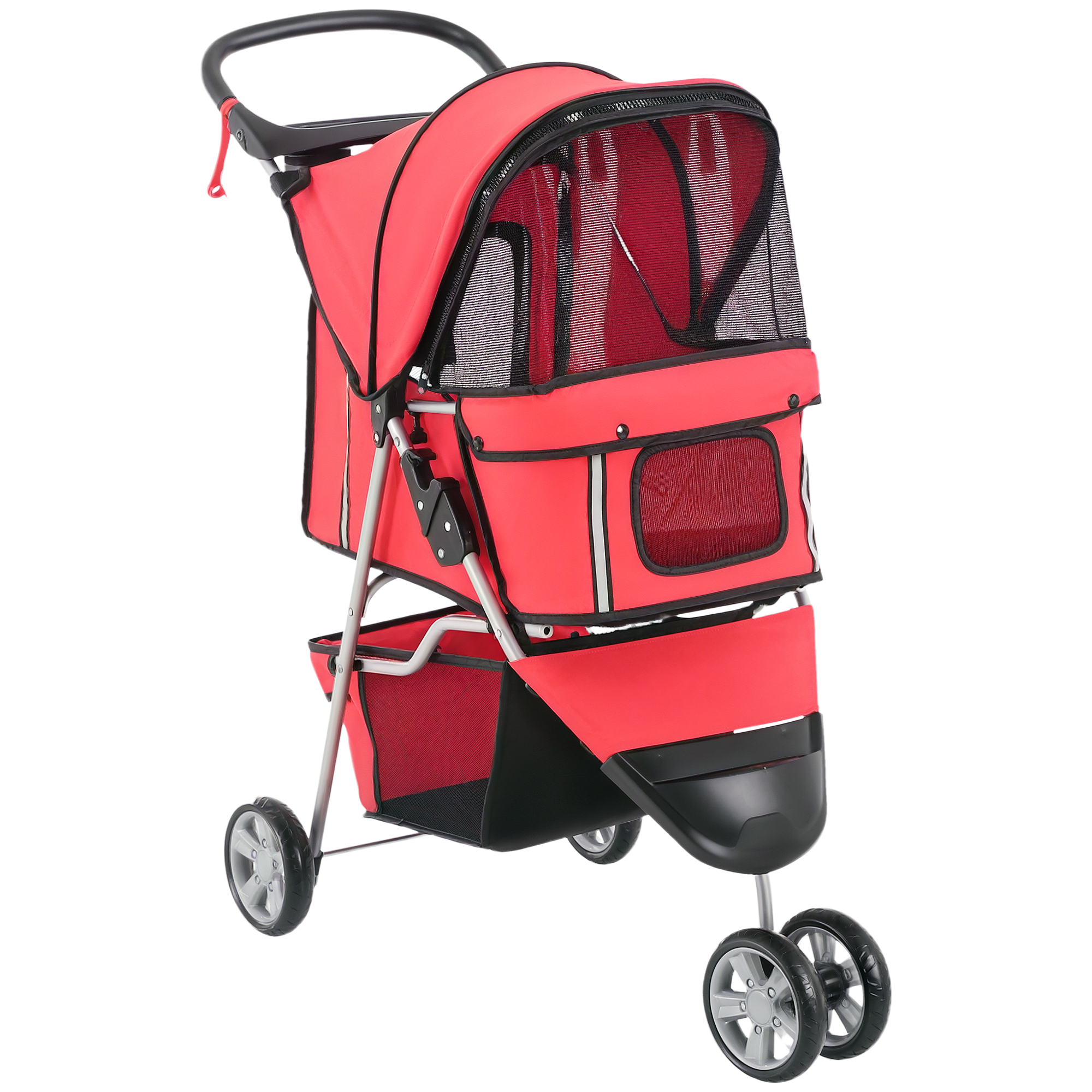 foto del prodotto pawhut passeggino per cani pieghevole con ruote, cestino portaoggetti, carrello per animali domestici 10kg, rosso,75x45x97cm aosom italy