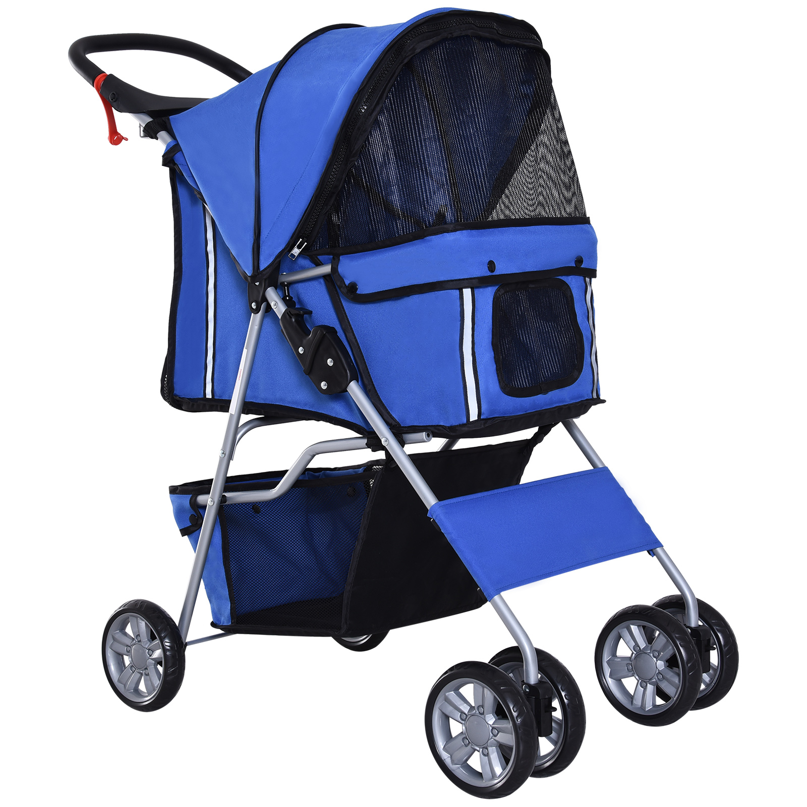 foto del prodotto pawhut passeggino per cani pieghevole in tessuto con cestino e portabicchieri, 75x45x97 cm, blu aosom