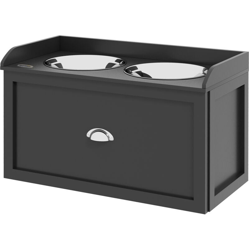 foto del prodotto pawhut portaciotole per cani rialzate in acciaio inox e legno con cassetto nero