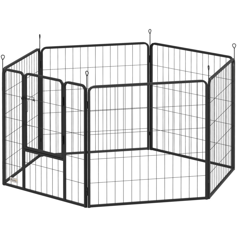 foto del prodotto pawhut recinto cani 6 pannelli pieghevole altezza 80cm con porta grigio scuro