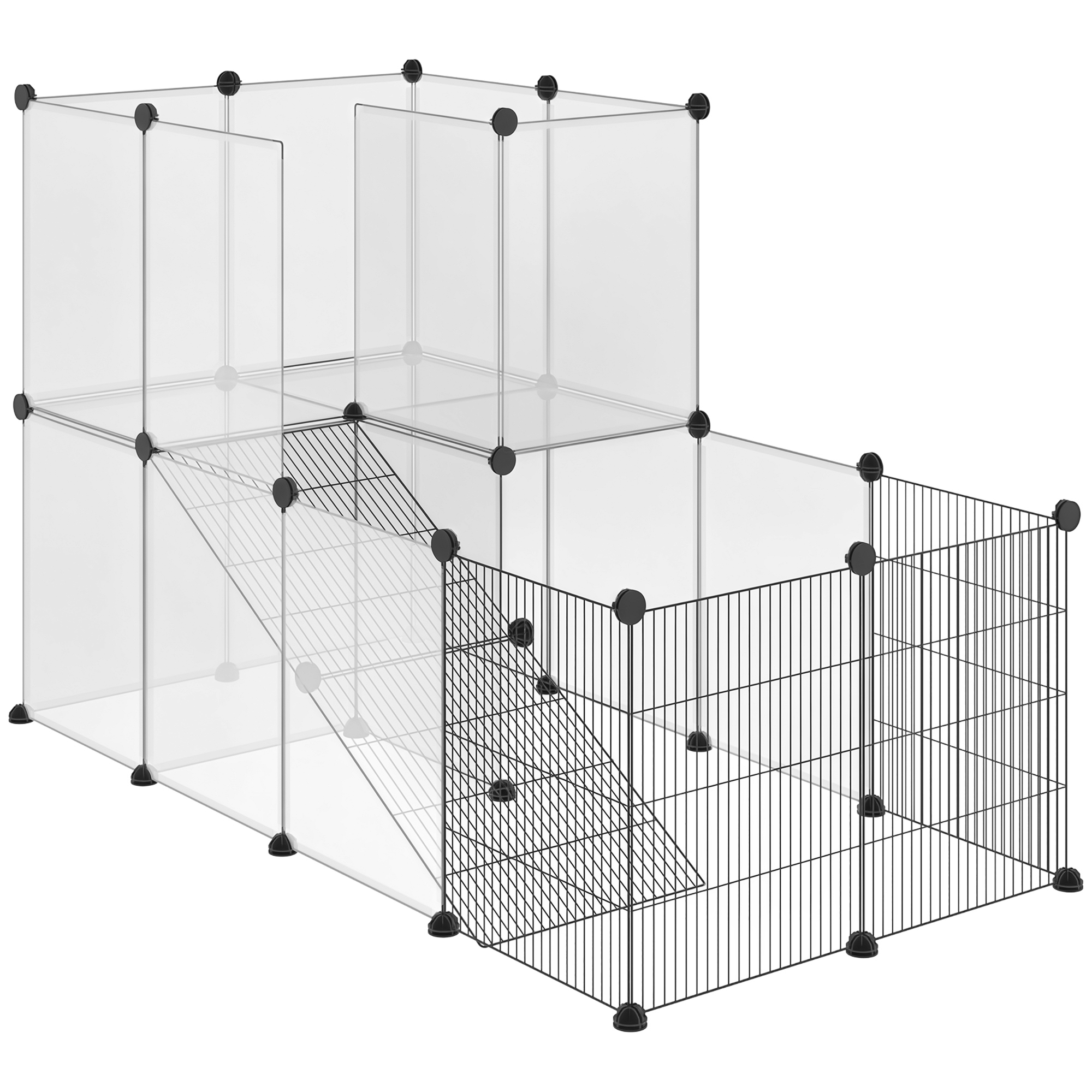 foto del prodotto pawhut recinto modulare per conigli, cincillà e porcellini d'india, box per animali di piccole dimensioni, 27 pannelli acciaio e resina aosom