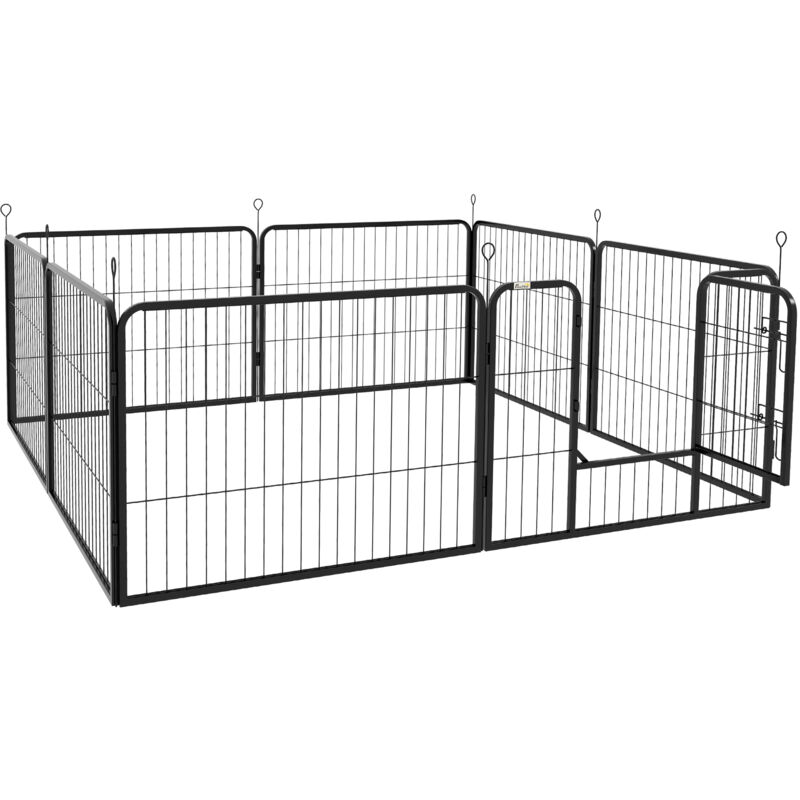 foto del prodotto pawhut recinto per animali a 8 pezzi modulabili in acciaio nero