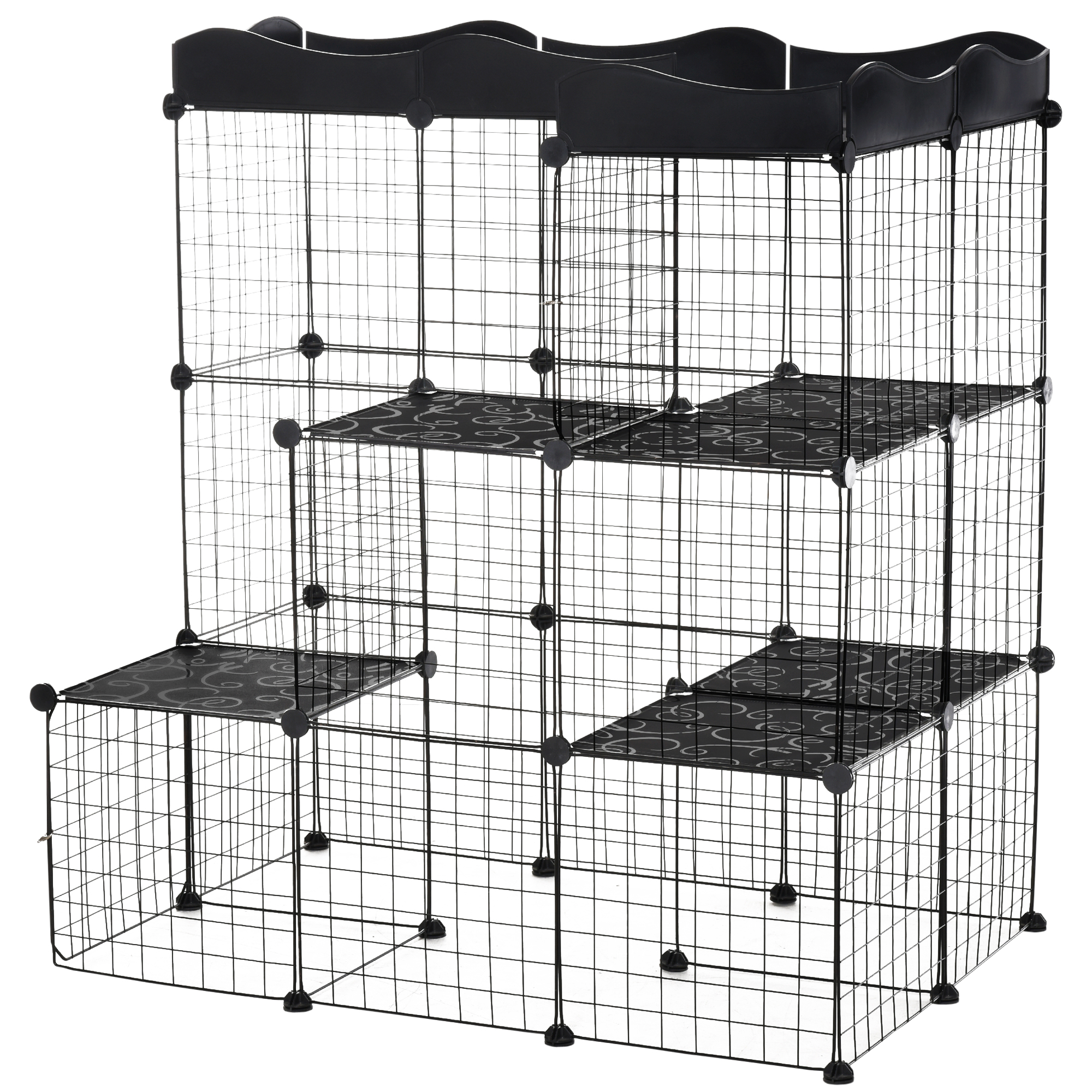 foto del prodotto pawhut recinto per animali domestici modulabile e multilivello con rampa e 2 porte in acciaio e pp, 105x70x116 cm, nero