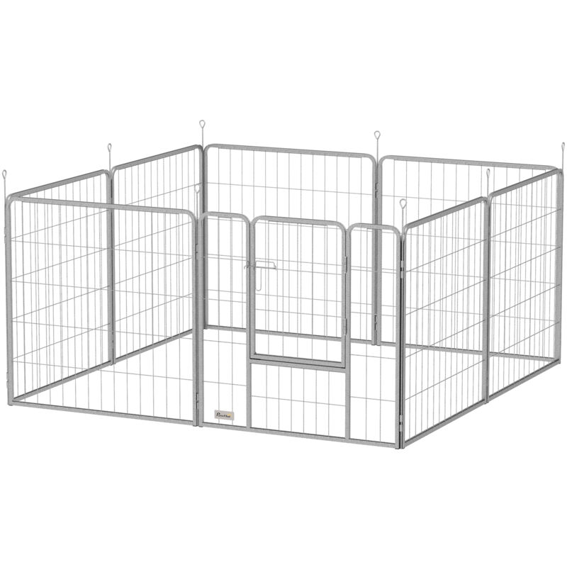 foto del prodotto pawhut recinto per cani 8 pannelli pieghevole altezza 80cm con porta argento
