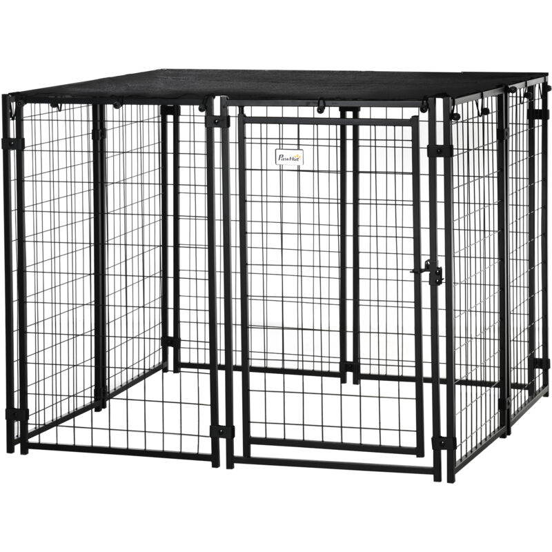 foto del prodotto pawhut recinto per cani in acciaio pieghevole, 141x141x113cm