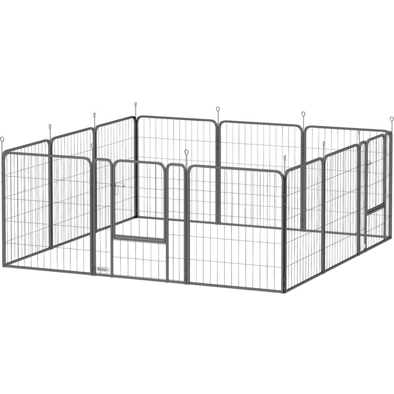 foto del prodotto pawhut recinto per cuccioli a 12 pannelli da 68x1.5x80 cm in acciaio nero