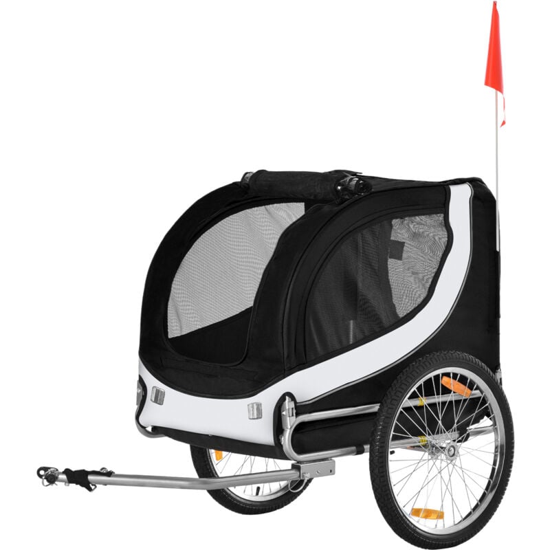 foto del prodotto pawhut rimorchio bici per cani in acciaio e tessuto oxford bianco nero