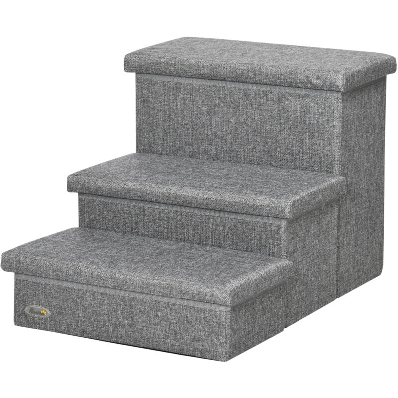 foto del prodotto pawhut scala per cani e gatti max 5kg a 3 gradini con spazio interno grigio