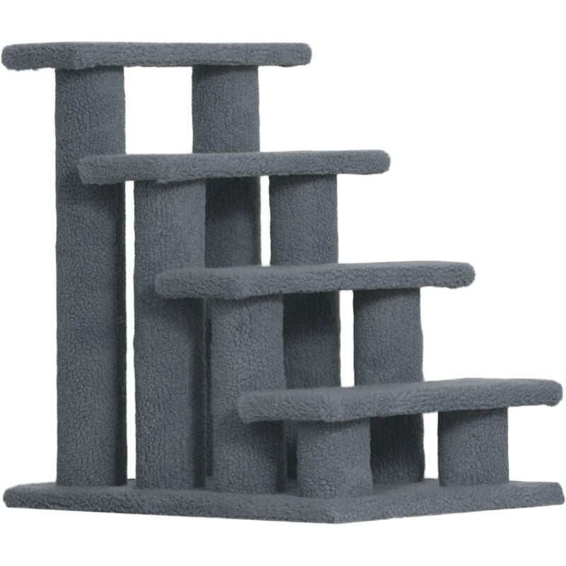 foto del prodotto pawhut scaletta per cani e gatti a 4 scalini con rivestimento in peluche grigio