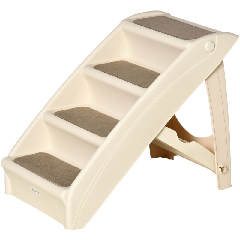 foto del prodotto pawhut scaletta per cani pieghevole con 4 gradini antiscivolo beige