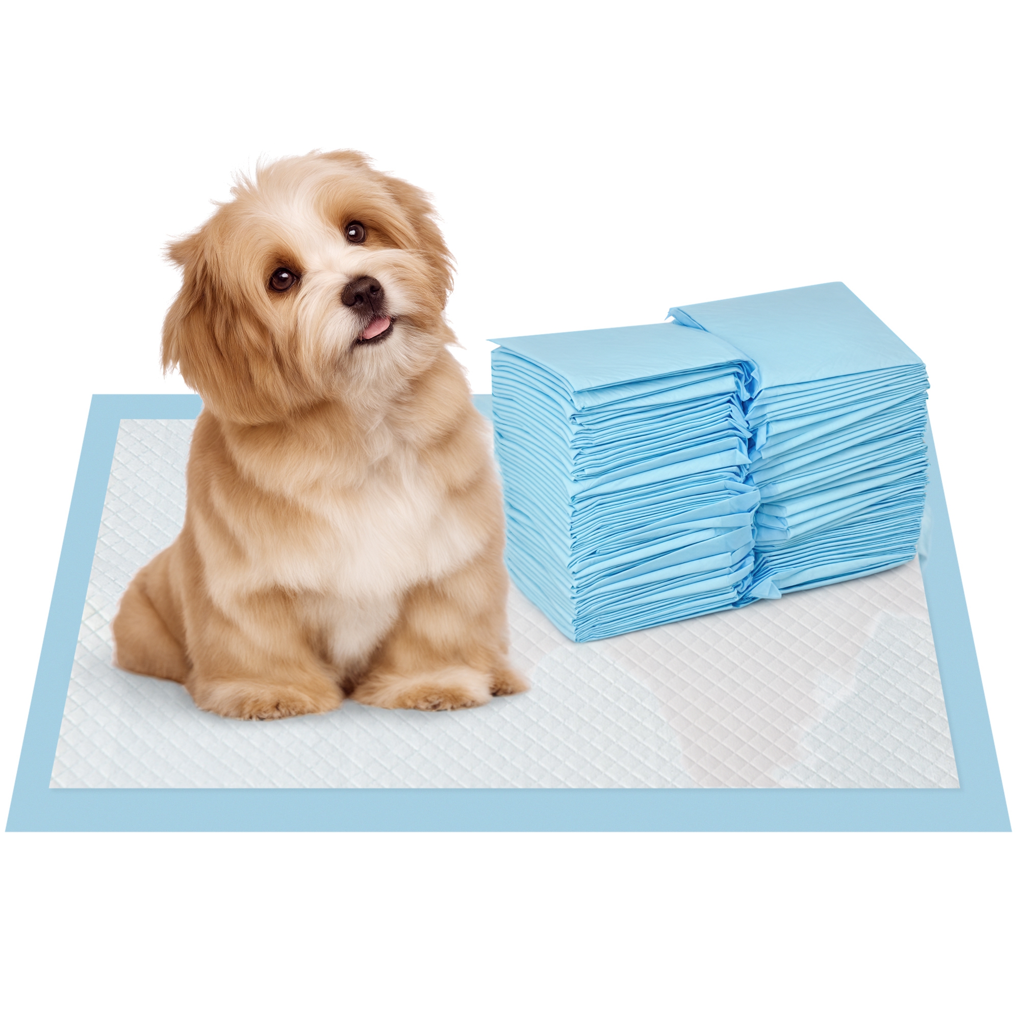 foto del prodotto pawhut set 100 tappetini igienici per cani a 6 strati in tessuto non tessuto, carta e pe, 45x30 cm, blu e bianco