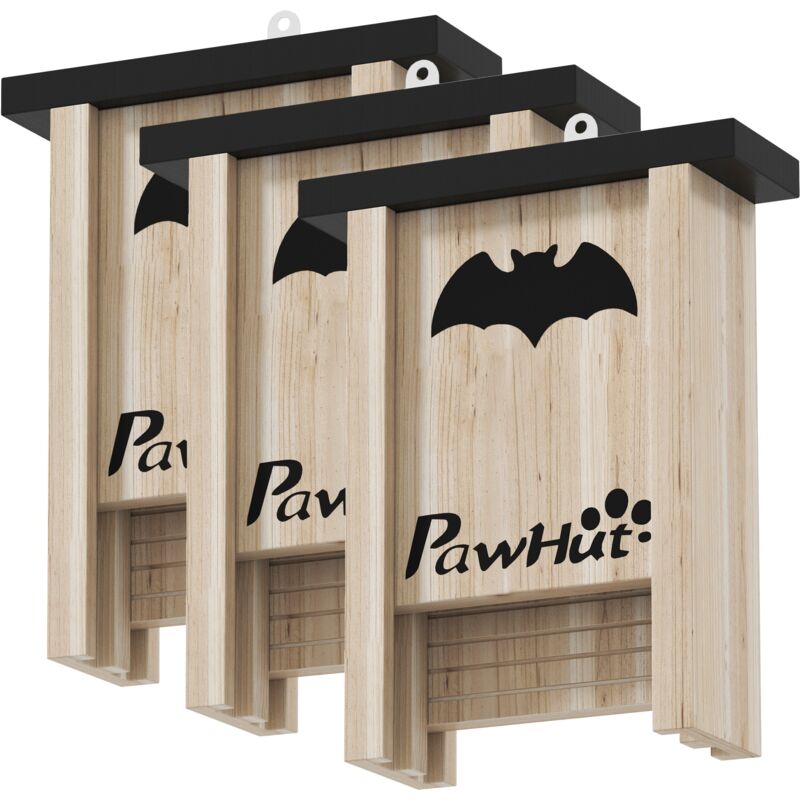 foto del prodotto pawhut set bat box con 3 casette per pipistrelli in legno di abete, 18x6x22.5cm