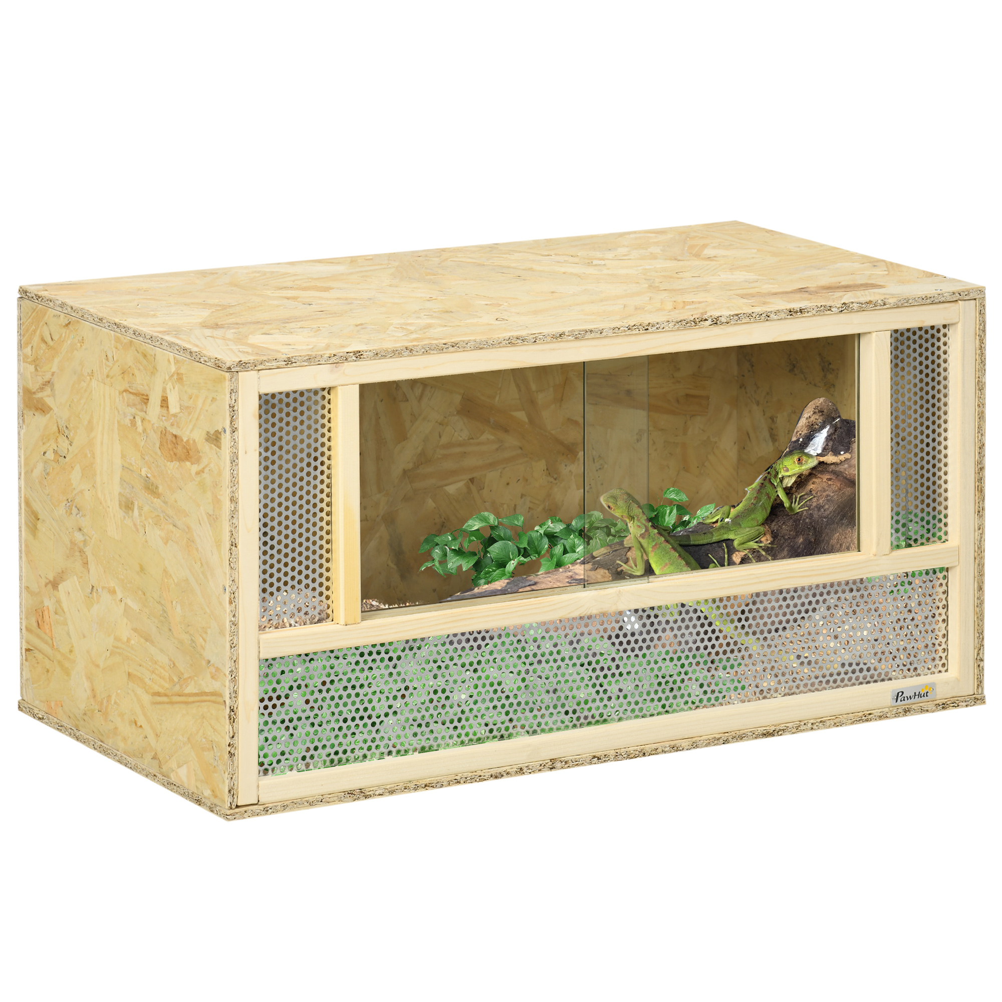 foto del prodotto pawhut terrario per rettili in legno con porte in vetro scorrevoli e pannelli in rete, 40x80x40 cm