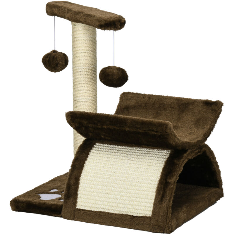 foto del prodotto pawhut tiragraffi a colonna per gatti con cuccia in peluche marrone 43cm