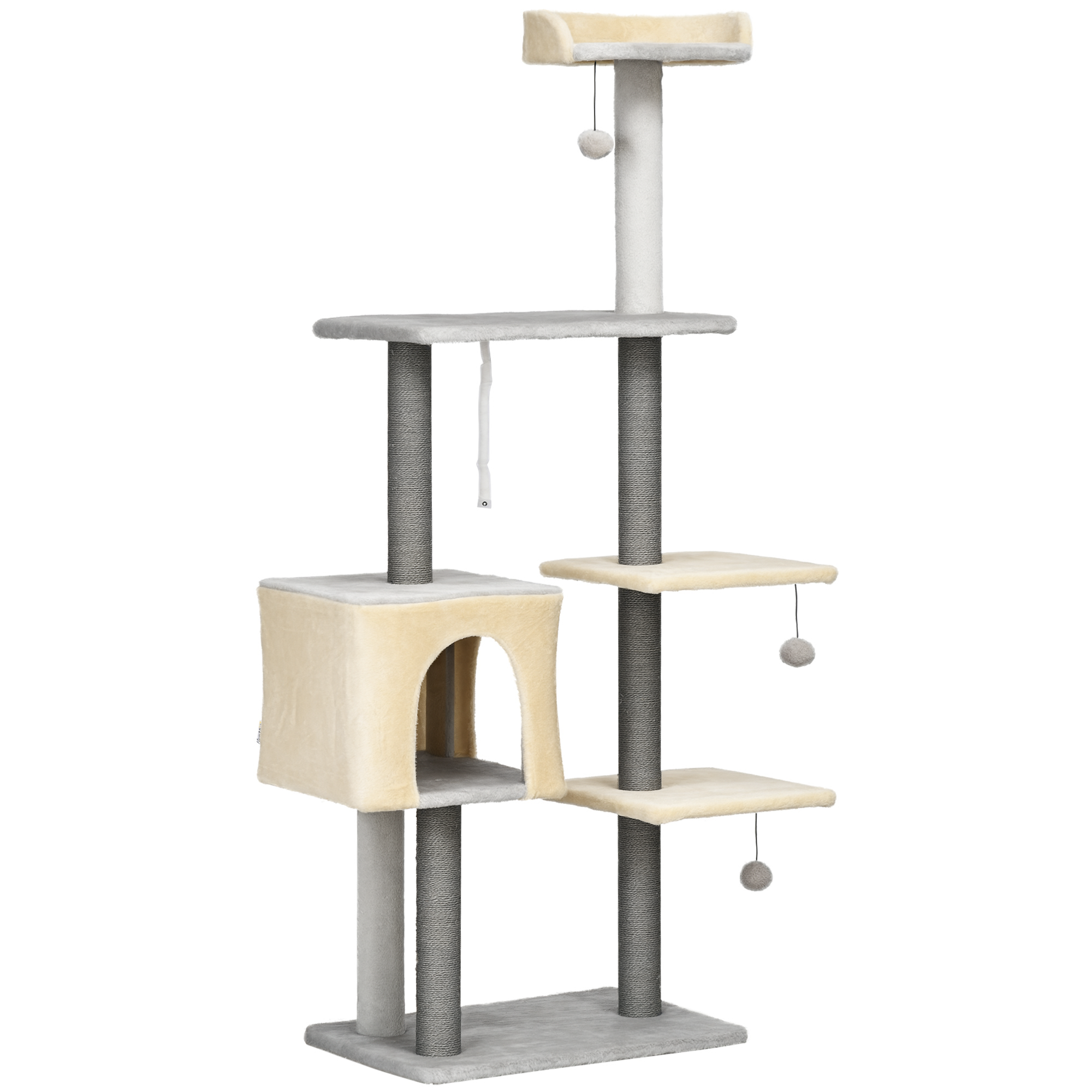 foto del prodotto pawhut tiragraffi per gatti alto 156cm con lettino, casetta e pali tiragraffi in sisal aosom