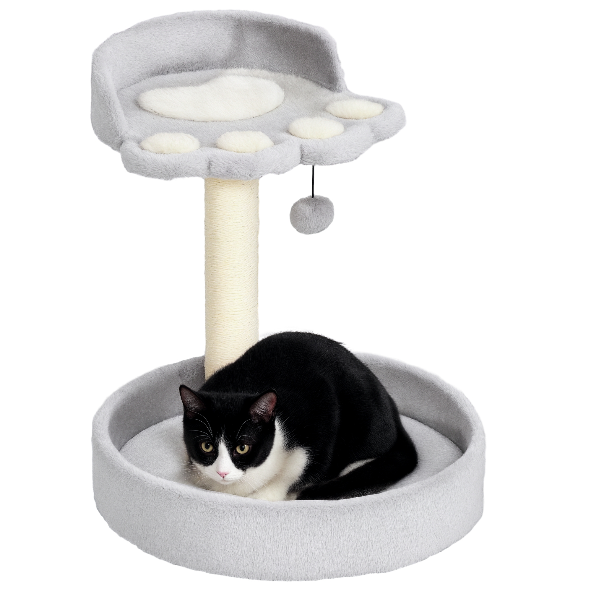 foto del prodotto pawhut tiragraffi per gatti con lettini, corda in juta e peluche, 41x41x44 cm, grigio chiaro aosom italy