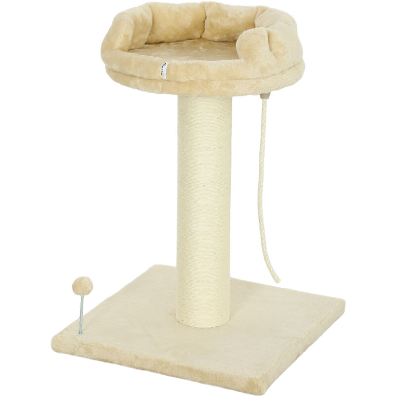 foto del prodotto pawhut tiragraffi per gatti con lettino in peluche e palo sisal 55x55x83cm beige