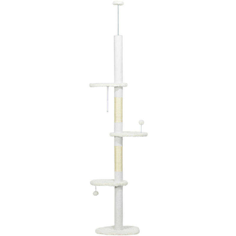 foto del prodotto pawhut torre per gatti a soffitto con altezza regolabile 48x32x225 255cm bianco