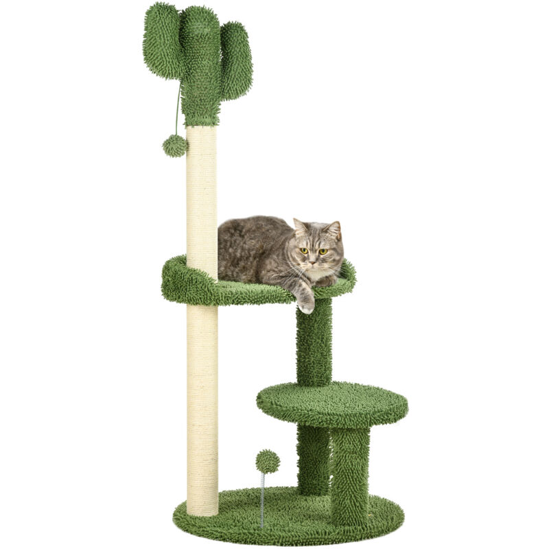 foto del prodotto pawhut torre per gatti con tiragraffi 2 palline da gioco e piattaforma